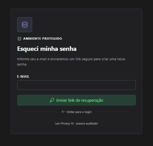 Tela de recuperação de senha com o campo de e-mail vazio